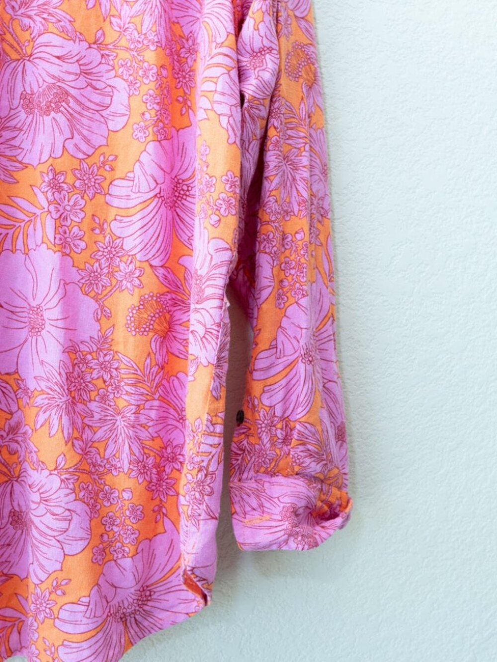 Universal Thread Floral Linen Blend Button Shirt XL Pink Orange Long Sleeve Top - Picture 13 of 13